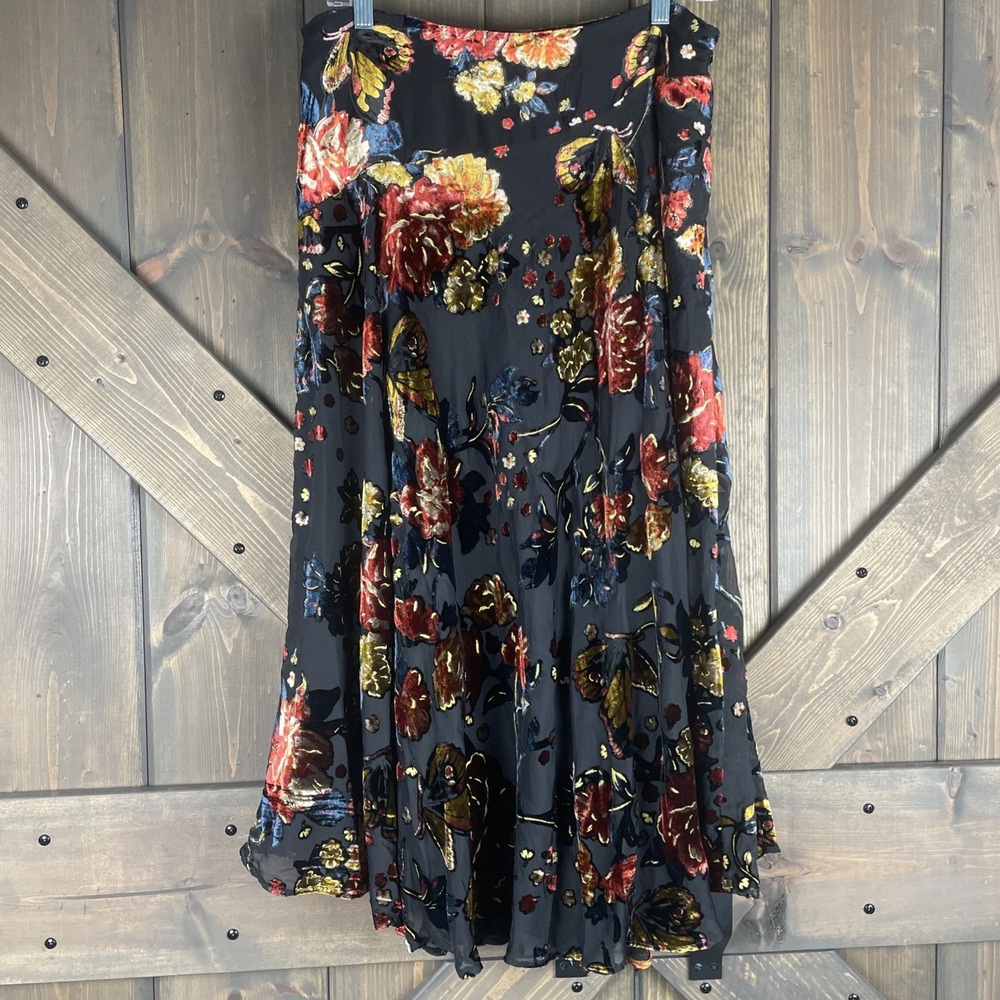 Free People Electra Heart Midi Skirt Burnout Velvet Elegant A-Line Floral Size M - Picture 4 of 13